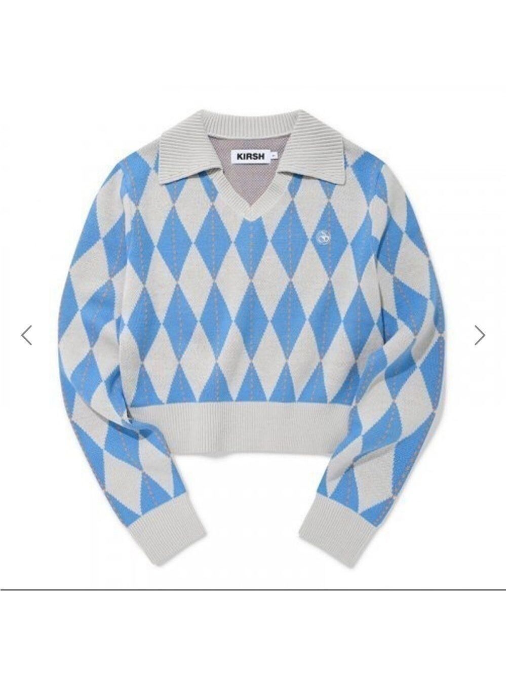 KIRSH Argyle Check Knit Cherry Sweater V-Neck Collar Like New Sz 1 / US Small 4